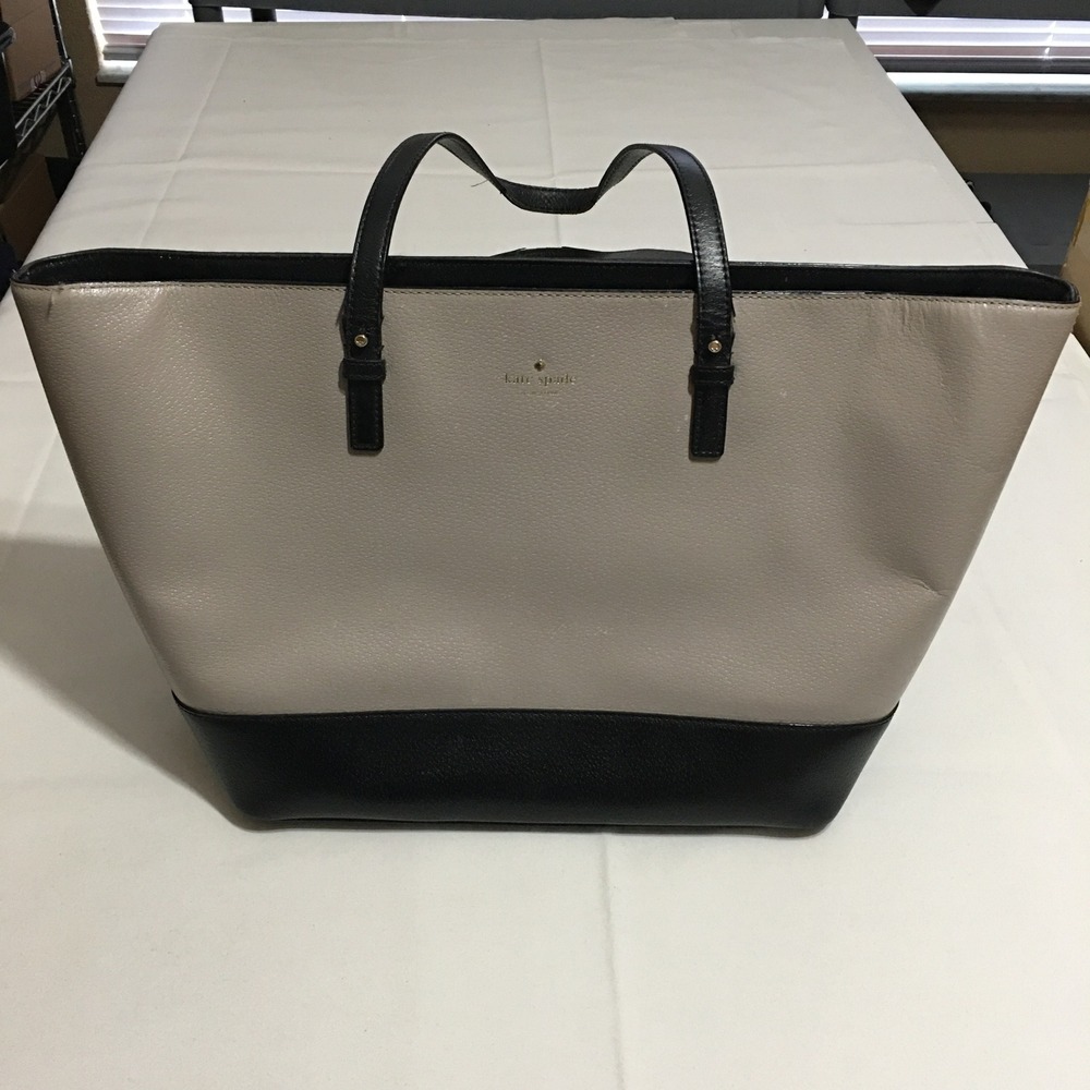 Kate Spade New York two-tone colorblock Leather Tote Bag Taupe Black